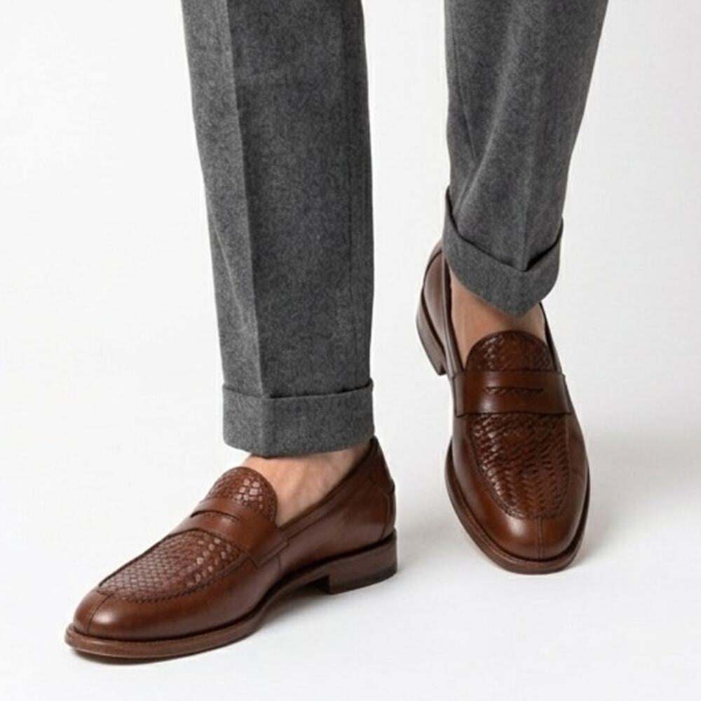 Vintage Allen Edmonds Loafer Shoes Mens 11.5 D Brown Foley Woven Leather Penny